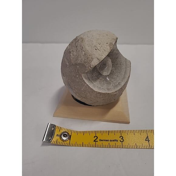 Owl Figurine Stone Primitive on Wooden Base Table Top Statue Gray - Picture 5 of 9